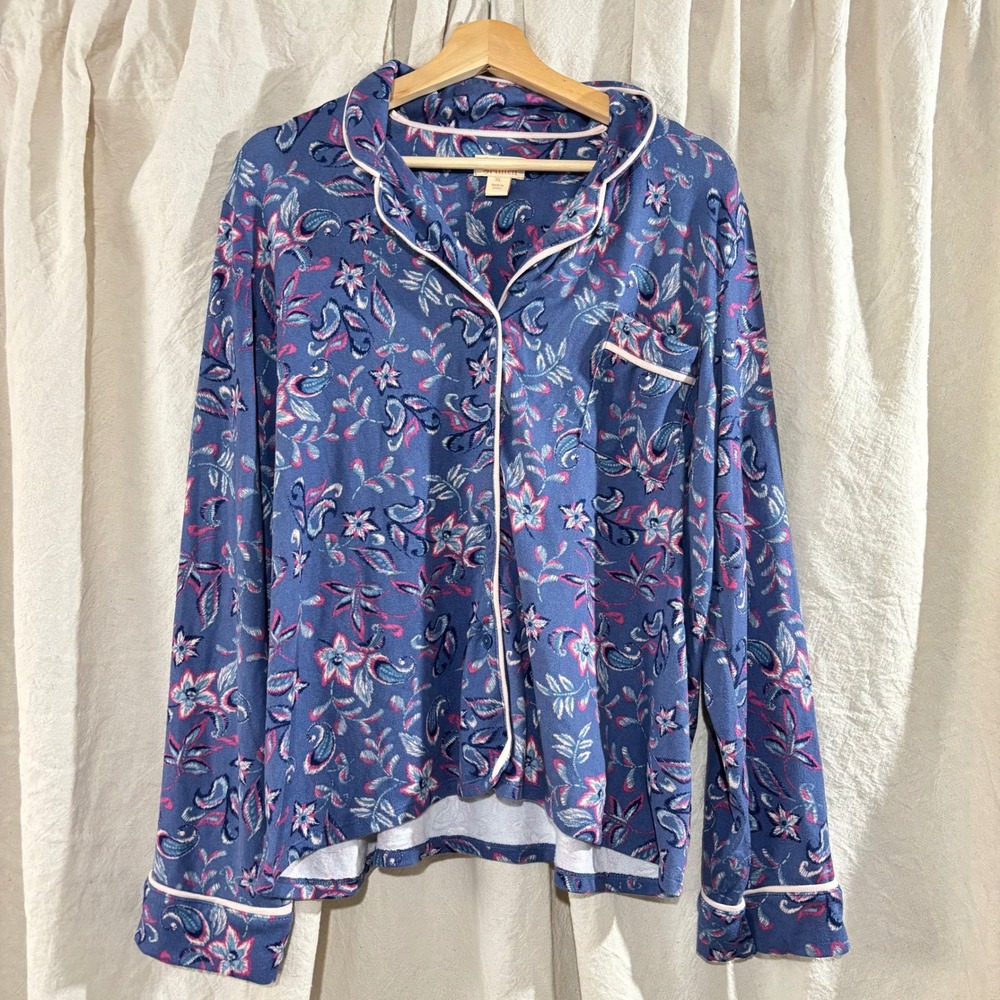 Sunday Brunch Blue Floral Paisley Pajama Top Long Sleeve Button Down XL A665062